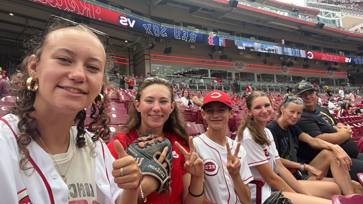 Not very often is the fam all in one place but here we are at the reds game, can’t wait to spend time with the best people! #LoveMyReds