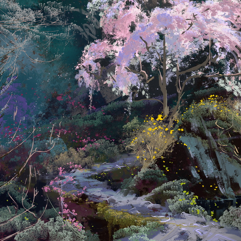 Giving my brushes a workout with this one! Inspired by temple grounds in Kyoto.