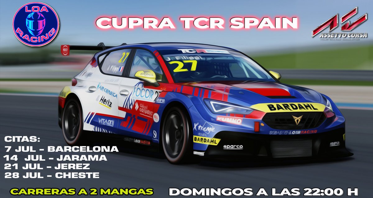 OUTLAP TEAM (@outlapracingtea) on Twitter photo Nuestros pilotos <a href="/Rayo_leita43/">C:\Users\Rayo💜</a> <a href="/josepcol1999/">Josep</a> & <a href="/joanfran85/">Joan Francesc Fernández</a> van a competir en la CUPRA TCR SPAIN!!!
LAS CARRERAS SE EMITIRAN EN DIRECTO EN EL CANAL DE twitch.tv/josepcol Nuestros pilotos <a href="/Rayo_leita43/">C:\Users\Rayo💜</a> <a href="/josepcol1999/">Josep</a> & <a href="/joanfran85/">Joan Francesc Fernández</a> van a competir en la CUPRA TCR SPAIN!!!
LAS CARRERAS SE EMITIRAN EN DIRECTO EN EL CANAL DE twitch.tv/josepcol
