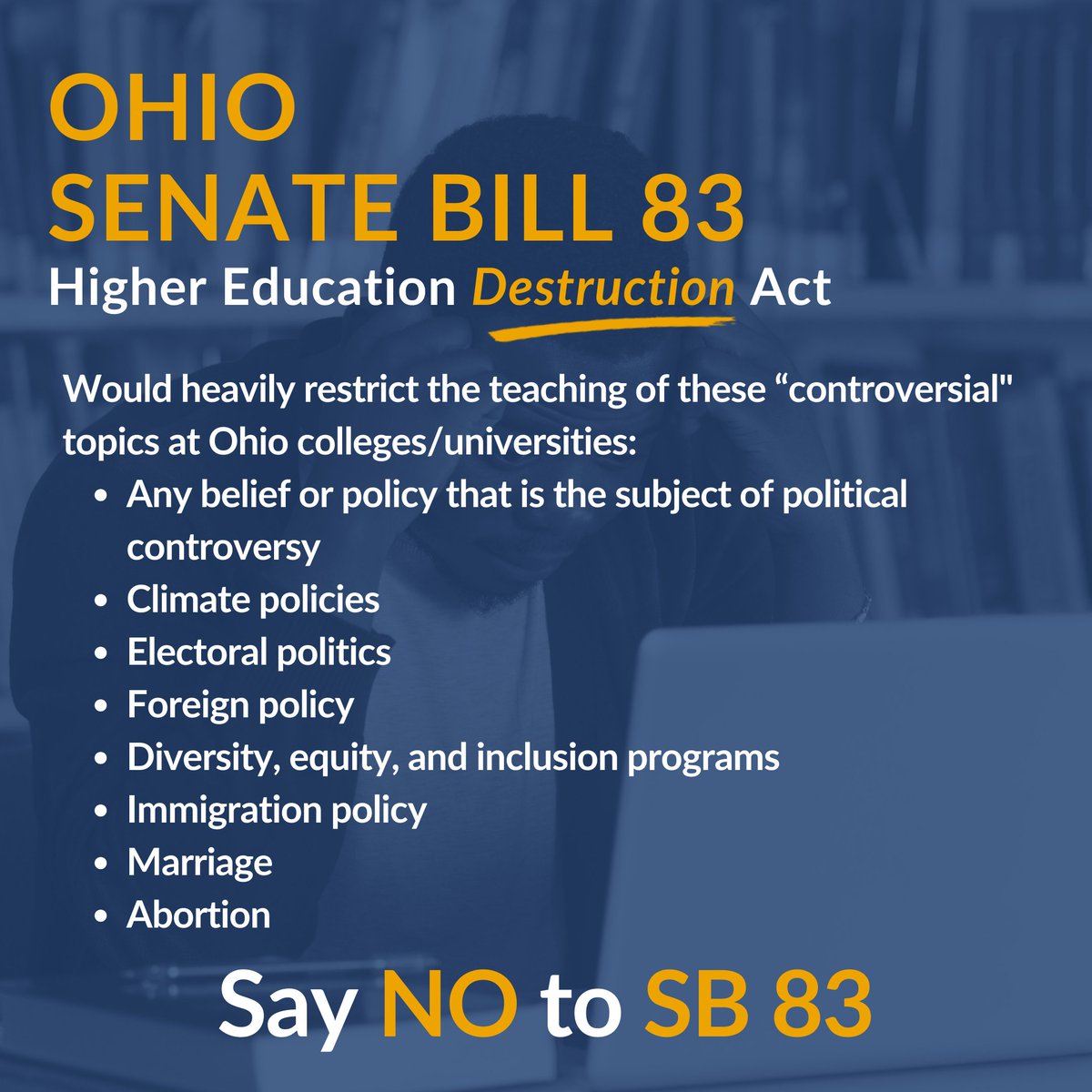 RachelCoyleOhio's tweet image. SB 83 would make it nearly impossible for #Ohio colleges/universities to teach ANYTHING the government considers politically controversial

Ohio would lose so much money. Who&apos;d want to teach at or attend college here?

Help us stop it: docs.google.com/document/d/1TH…