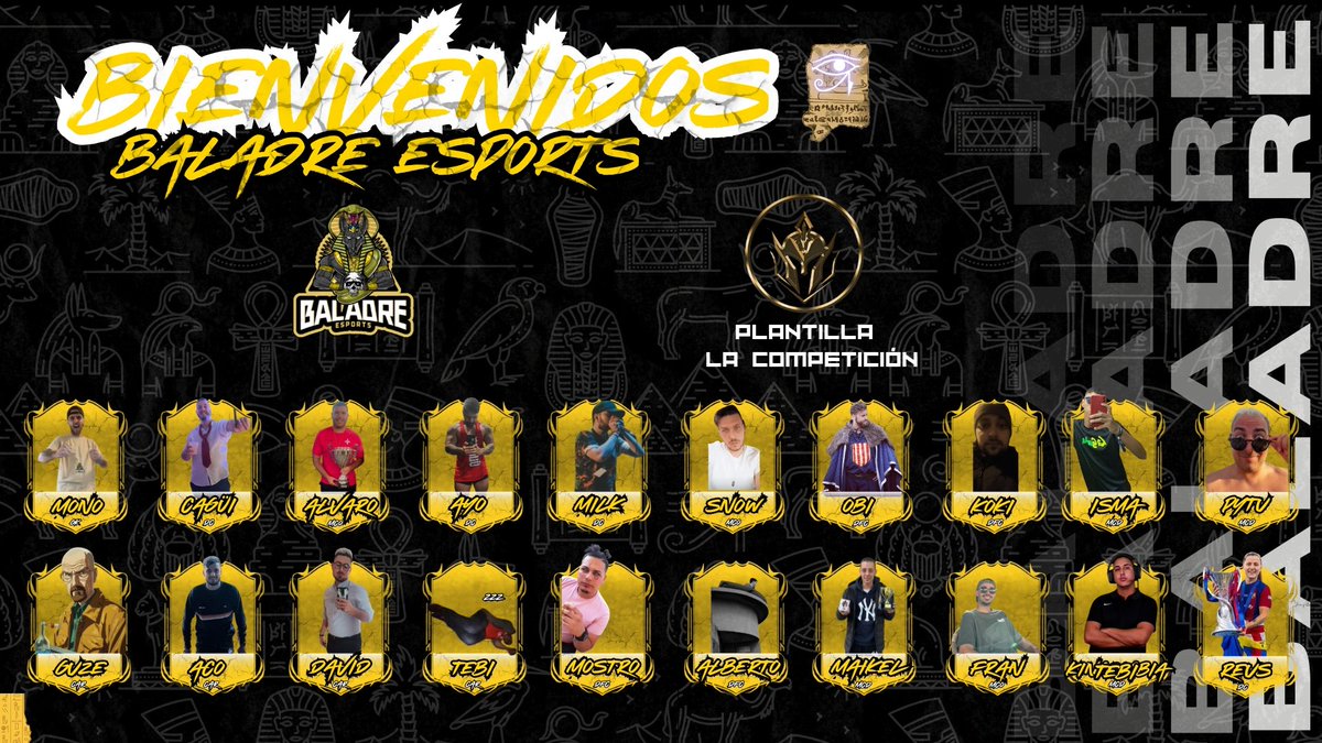 Baladre eSports (@baladresports) on Twitter photo #PRESENTACIÓN
Presentamos a nuestra plantilla que competirá en <a href="/LA_COMPETICION/">LA COMPETICIÓN</a> 👑
Jugadores de la casa y nuevos fichajes que nos ayudarán este verano a disfrutar de ello 🫂
MG
- <a href="/cAgUi_12/">cAgÜi</a>
- <a href="/MoNo_Vlc14/">GMK MONO 🐒</a>
- <a href="/el_mostro95/">el_mostro95 🇭🇳</a>
- <a href="/AlvPRz99/">AlvPRz99</a>
Bienvenidos a casa 🏡
#BLDESPORTS 🪬 #PRESENTACIÓN
Presentamos a nuestra plantilla que competirá en <a href="/LA_COMPETICION/">LA COMPETICIÓN</a> 👑
Jugadores de la casa y nuevos fichajes que nos ayudarán este verano a disfrutar de ello 🫂
MG
- <a href="/cAgUi_12/">cAgÜi</a>
- <a href="/MoNo_Vlc14/">GMK MONO 🐒</a>
- <a href="/el_mostro95/">el_mostro95 🇭🇳</a>
- <a href="/AlvPRz99/">AlvPRz99</a>
Bienvenidos a casa 🏡
#BLDESPORTS 🪬