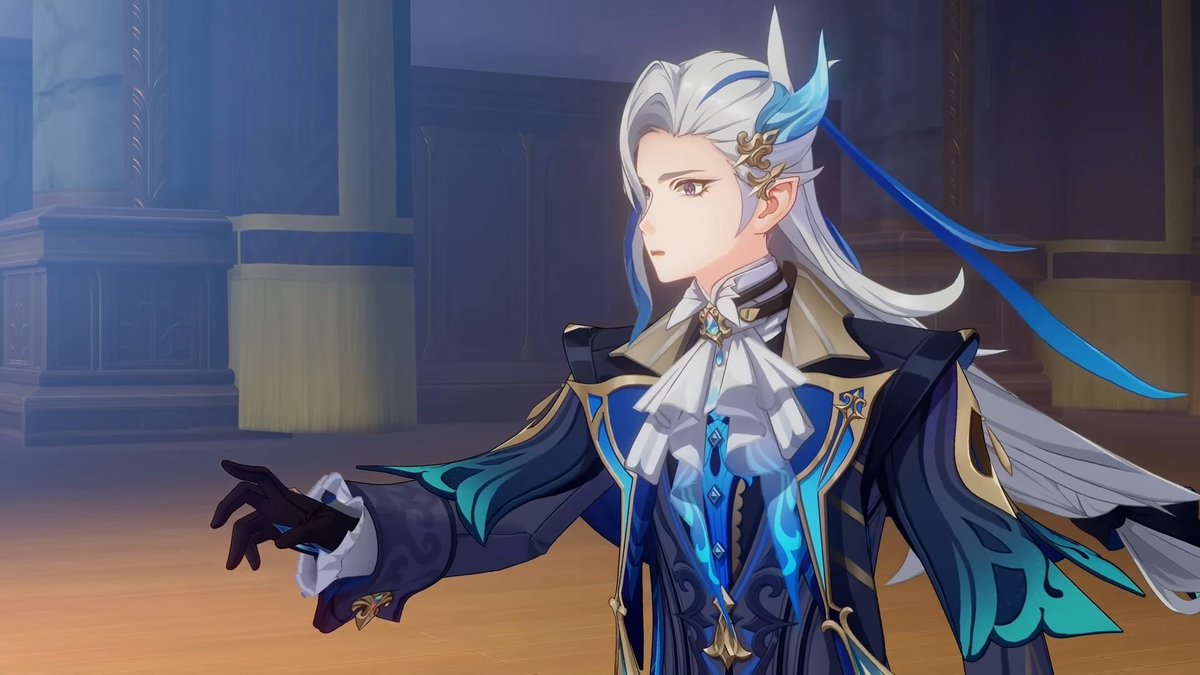 _andralexa's tweet image. I will never shut up about this scene because Neuvillette could be seen unmoving on his spot all throughout their interaction, but his composure BROKE DOWN in the last second and he reached out to Focalors but to no avail. PEAK ANGST methinks #Neuvifuri #Focallette