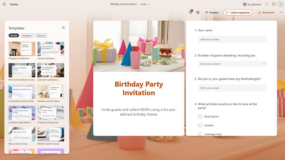 WonderLaura's tweet image. Experience the newly revamped Microsoft Forms!
🟣 New template type - invitation and check-in
🟣 Access templates anytime on the left pane
🟣 Improved style and layout options
techcommunity.microsoft.com/t5/microsoft-f…
#Microsoft365 #MicrosoftForms
