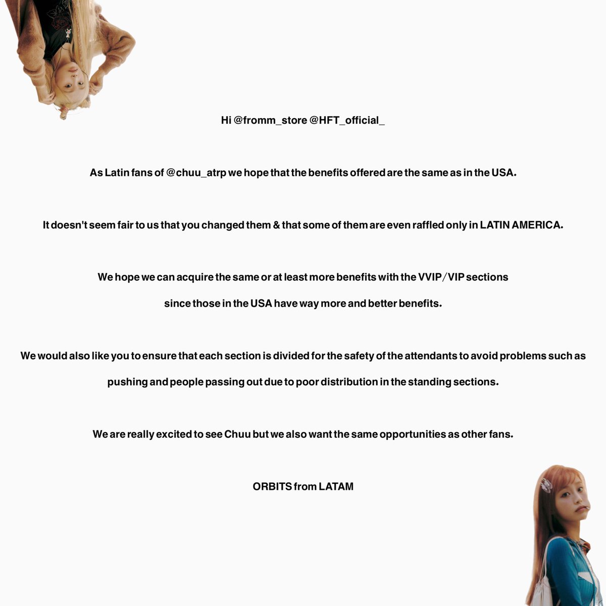 <a href="/fromm_store/">fromm store</a> @HFT_official_ <a href="/chuu_atrp/">CHUU</a> 

HELP US SPREAD THE WORD AND LETS DEMAND FAIR BENEFITS FOR ALL ORBITS AROUND THE WORLD. 🍑

Chuu in LATAM, Chuu in Mexico, Chuu in Chile, Chuu in Brazil