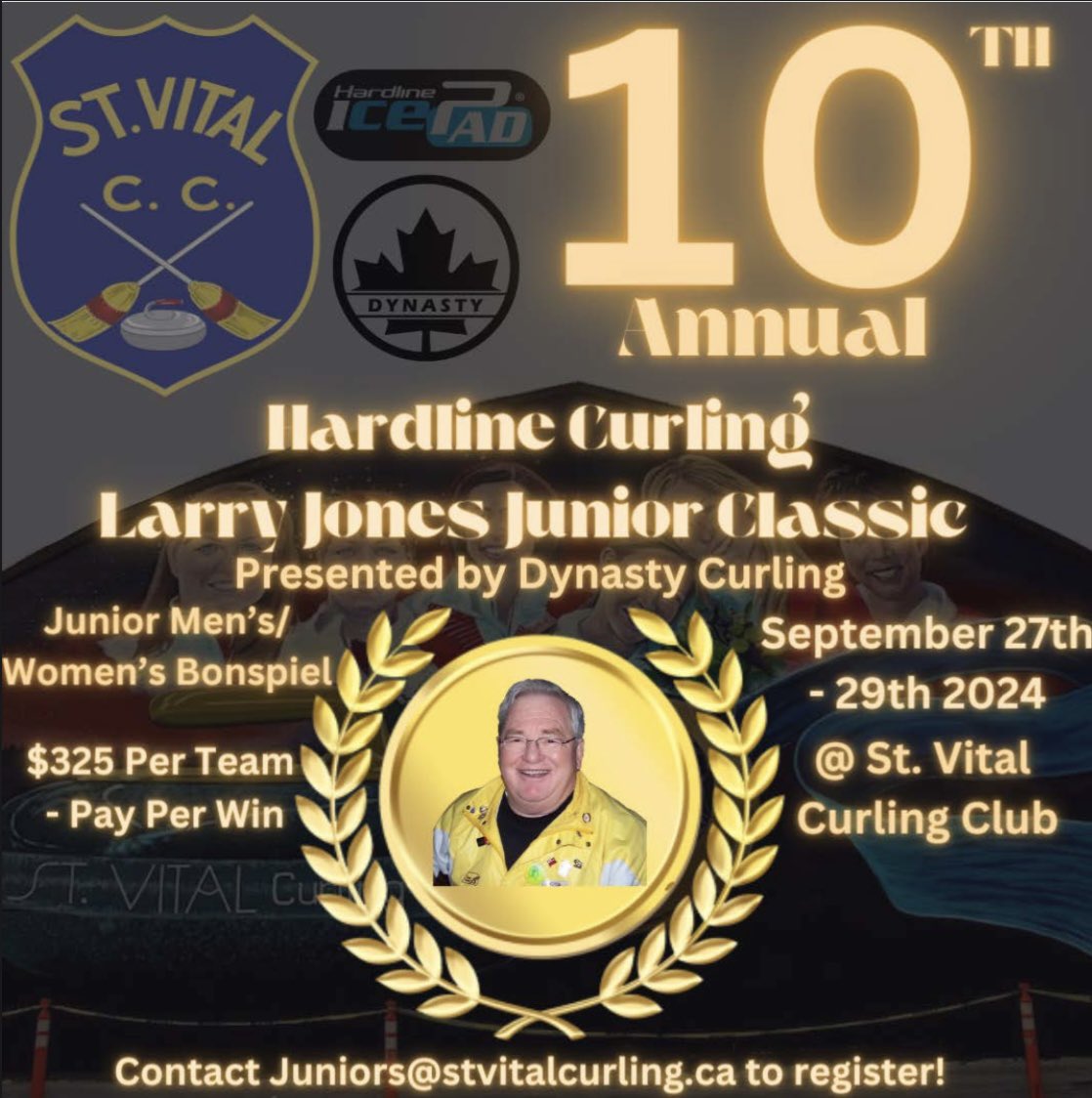 SVCC is so excited for the 10th Annual Larry Jones Junior Classic!
This event runs Sept 27-29, and is $325 per team. 
Please contact juniors@stvitalcurling.ca to register and for more information!