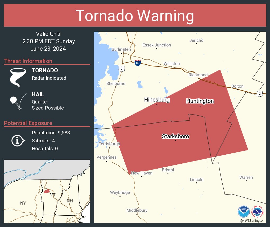 Tornado Warning including Hinesburg VT, Starksboro VT and  Huntington VT until 2:30 PM EDT