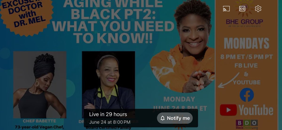 EXCUSE ME DOCTOR with DR. MEL; AGING WHILE BLACK PT. 2 WHAT YOU NEED TO ... youtube.com/live/H3qmi5zYh… via <a href="/YouTube/">YouTube</a>

Join us tomorrow for information anyone can use.