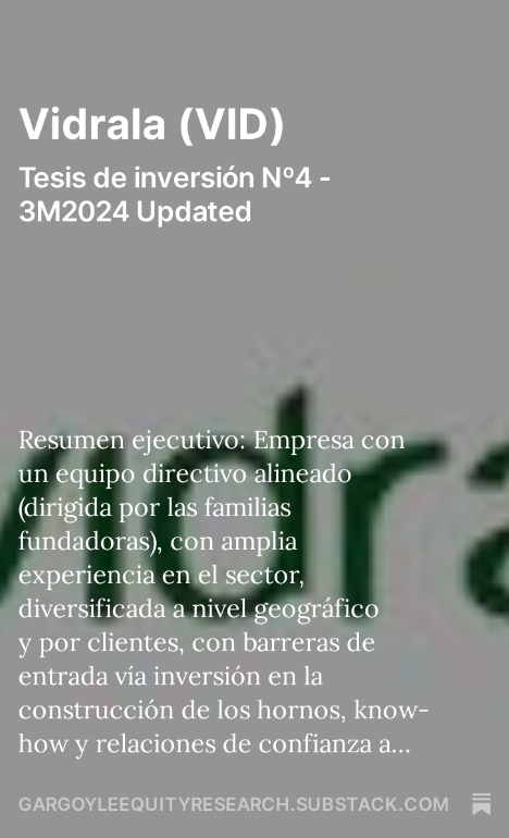 GargoyleEquityR's tweet photo. 🦇 #4 Tesis de inversión, analizamos la empresa Vidrala ($VID). Link en mi perfil.

Si te gusta, agradecería mucho la difusión! 🙏 https://t.co/Zsllpyhhif