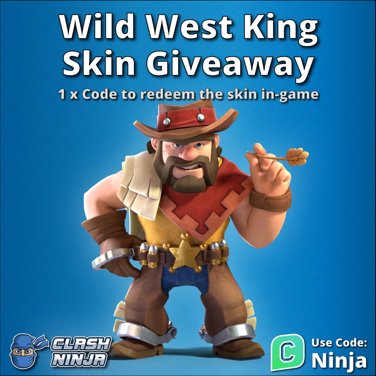 Wild West King Skin Giveaway!

1 x Wild West King Skin code

To Enter: 
✅Follow <a href="/ClashDotNinja/">Clash Ninja</a>
✅Retweet this tweet

Optional:
Subscribe to youtube.com/c/clashninja

Winner announced after 12:00 UTC 25th June 2024

#ClashofClans #GiftedBySupercell