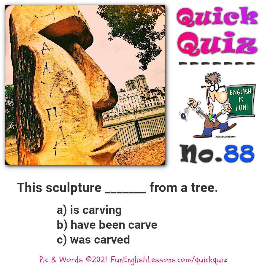 FunEngLessons's tweet image. 𝗤𝗨𝗜𝗖𝗞 𝗤𝗨𝗜𝗭 𝗡𝗼.𝟴𝟴 🚀
𝗙𝘂𝗻 𝗘𝗻𝗴𝗹𝗶𝘀𝗵 𝙌𝙪𝙞𝙘𝙠 𝙌𝙪𝙞𝙯𝙯𝙚𝙨:
FunEnglishLessons.com/QuickQuiz

🎯 What’s your answer? 🤩
--------------------
🌈 RAINBOW ENGLISH SCHOOL - FREE lessons &amp;amp; courses ➜
❤️🧡💛 RainbowEnglishSchool.org 💚💙💜

#English #lessons #quiz #learn