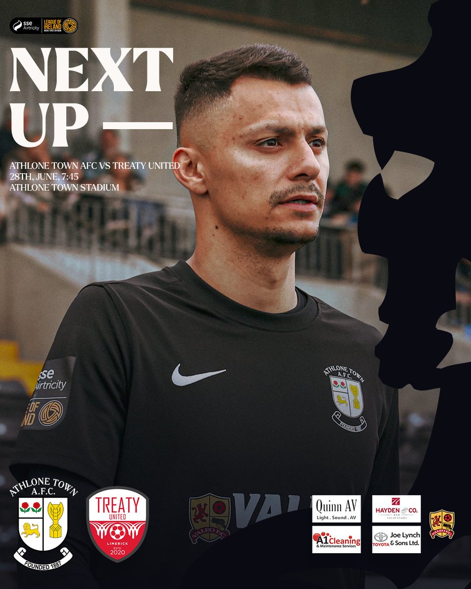 𝕹𝖊𝖝𝖙 𝖀𝖕!

After the mid-season break, we're back to take on Treaty United!

⏱Friday, June 28th, Kick-off 7:45PM.
📍Athlone Town Stadium

#CmonTheTown | #SupportLocal
🔵⚫️

📸Peter Minogue
Designed By <a href="/AlexBolgerDSN/">Alex Bolger</a>