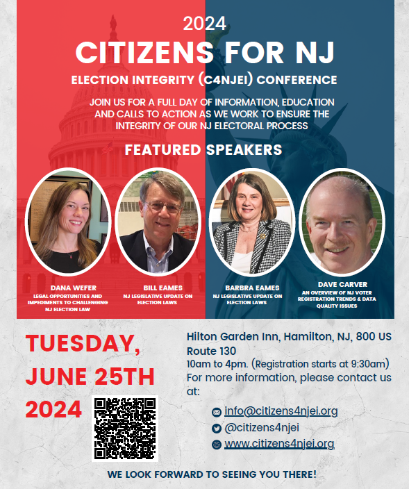 Citizens4NJEI's tweet photo. All are welcome to this Tuesday's election integrity conference. Skeptics, journalists, election officials, legislators, and people wanting to get involved. Hamilton, New Jersey on Tuesday, June 25th. Free registration, lunch included: https://t.co/YLT1YLkkmC https://t.co/z86NAifuXt