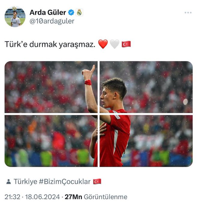 Arda Güler, Türk'e durmak yaraşmaz dedi ve bir İtalyan onu durdurmaya çalışıyor.

Durduramazsın Montella istenmiyorsun defol git.

#EvladınaSahipÇıkTürkiye, #Arda yalnız değildir.

#Montellaİstifa