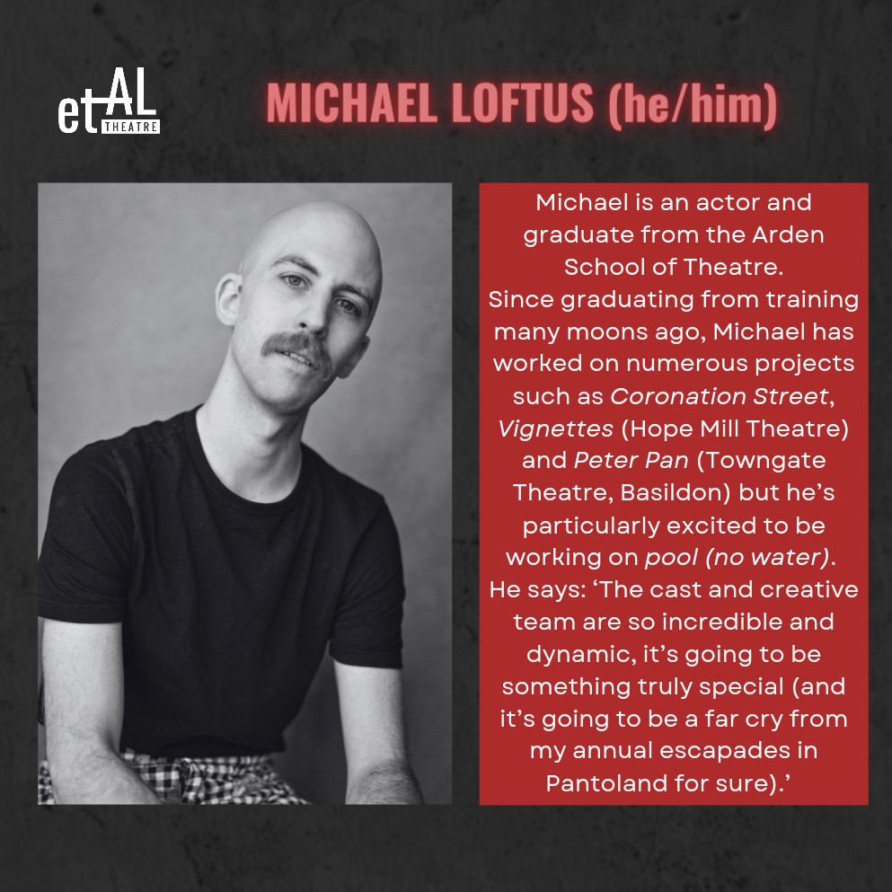 etaltheatremcr's tweet photo. Cast announcement: MICHAEL LOFTUS 💥

POOL (NO WATER) by Mark Ravenhill 
WHERE: @yes_mcr
WHEN: 29th-31st July, 8pm
@GMFringe

Tickets in bio! https://t.co/JC9XkzHzqW