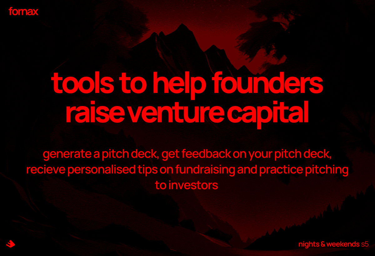 deepinyap's tweet image. We built Fornax in s4 of @_nightsweekends  and are coming up on over 2,000 users. This season, the goal is to turn Fornax from just a pitch deck reviewer to a suite of tools that help founders raise venture capital.

@_buildspace @_nightsweekends