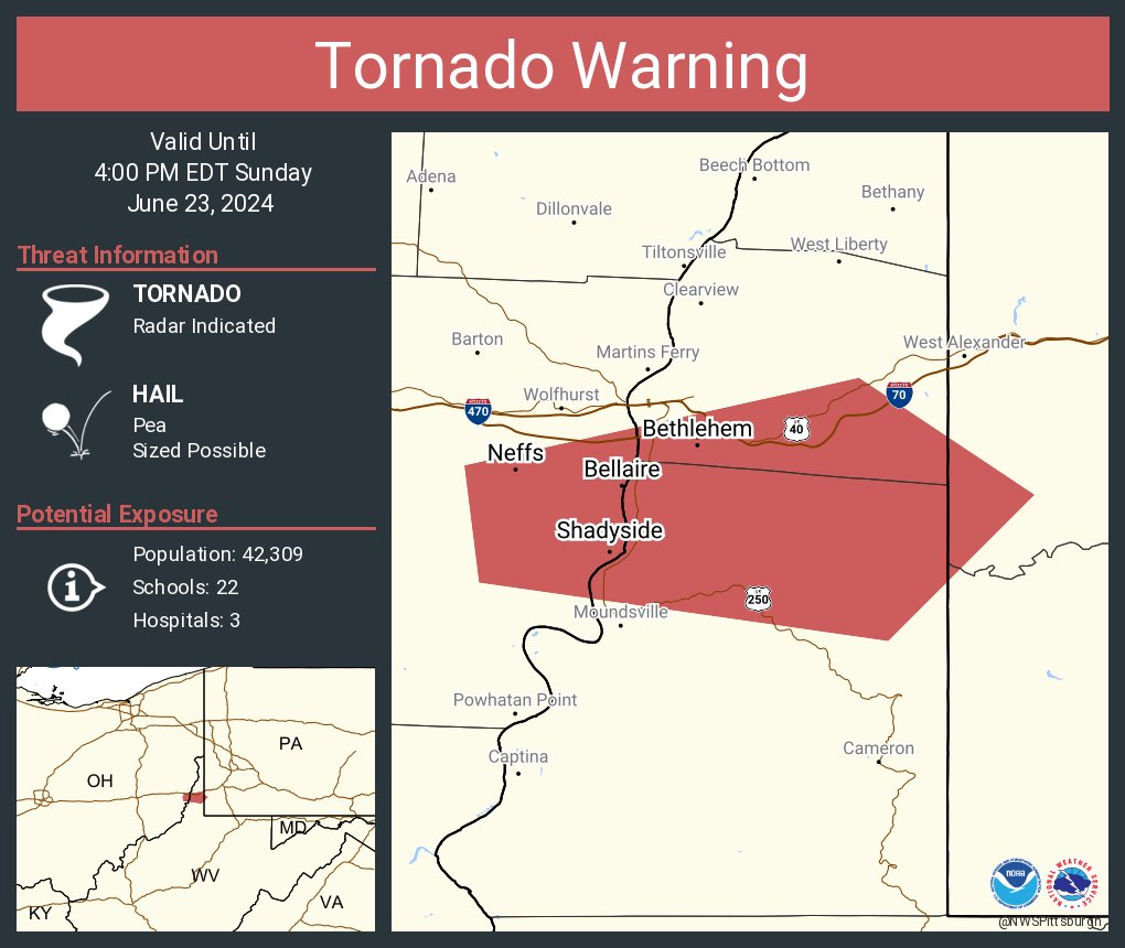 Tornado Warning including Bellaire OH, Shadyside OH and Bethlehem WV until 4:00 PM EDT
