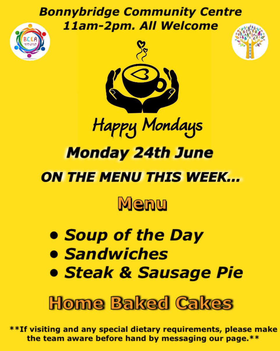Oooh yum! That's why we call it Happy Mondays! Don't forget it's free for all ages and areas to attend (donations welcome) Great wee community feel! See you all there 🫶 #happymondays #bonnybridge #cuppaandchat #community