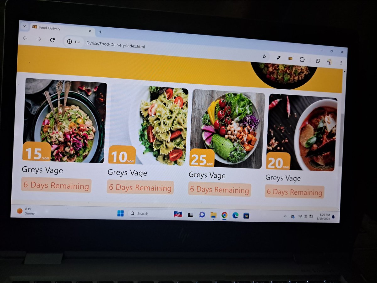 mabdillahi275's tweet photo. 8day to #100DaysOfCode
Food discount 
Html 
And
 Tailwind css 

#eng_Liicaye 
#RiseAcademy #RiseToCode #NextGenDevelopers @RiseAcademy21 https://t.co/lBPu725JxR