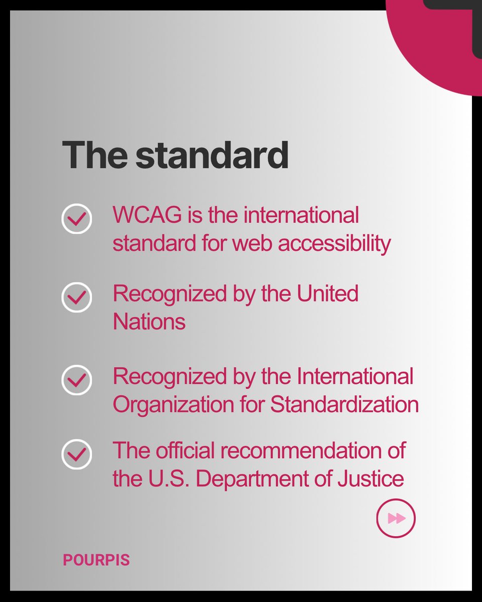 pourpis's tweet image. 🌎 No matter where you are in the world, complying with WCAG will make your website accessible! 

#webaccessibility #WebContentAccessibilityGuidelines #WCAG #AmericansWithDisabilitiesAct #a11y