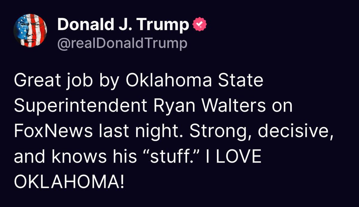 RyanWalters_'s tweet image. Thank you @realDonaldTrump ! Here in Oklahoma we are leading the country in reforming education!