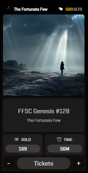 FortunateFewNFT's tweet image. ⚫️#FFSC: Genesis Raffle #62/150 winner will be drawn in less than an HOUR!

🎉The easiest way in is to win! 

🎟️Raffle Ticket Price: 500 GLTO (0.50 Cents)
gelotto.io/app/games/raff…
or 

💹Market place (FP 27,500 STARS last sale 15,000 STARS) : stargaze.zone/m/fortunatefew…

Play only on