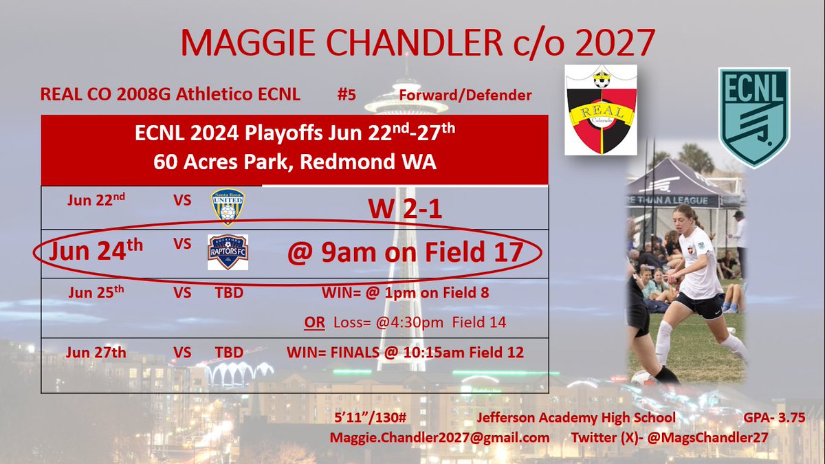 Maggie Chandler (@magschandler27) on Twitter photo With the W yesterday, we are moving into the winner’s bracket! Hope you can come watch us play!
<a href="/ECNLgirls/">ECNL Girls</a> <a href="/ImYouthSoccer/">ECNL/GA/Recruiting/College Soccer</a> <a href="/ImCollegeSoccer/">College Soccer Truth ™</a> <a href="/PrepSoccer/">Prep Soccer ⚽️</a> With the W yesterday, we are moving into the winner’s bracket! Hope you can come watch us play!
<a href="/ECNLgirls/">ECNL Girls</a> <a href="/ImYouthSoccer/">ECNL/GA/Recruiting/College Soccer</a> <a href="/ImCollegeSoccer/">College Soccer Truth ™</a> <a href="/PrepSoccer/">Prep Soccer ⚽️</a>