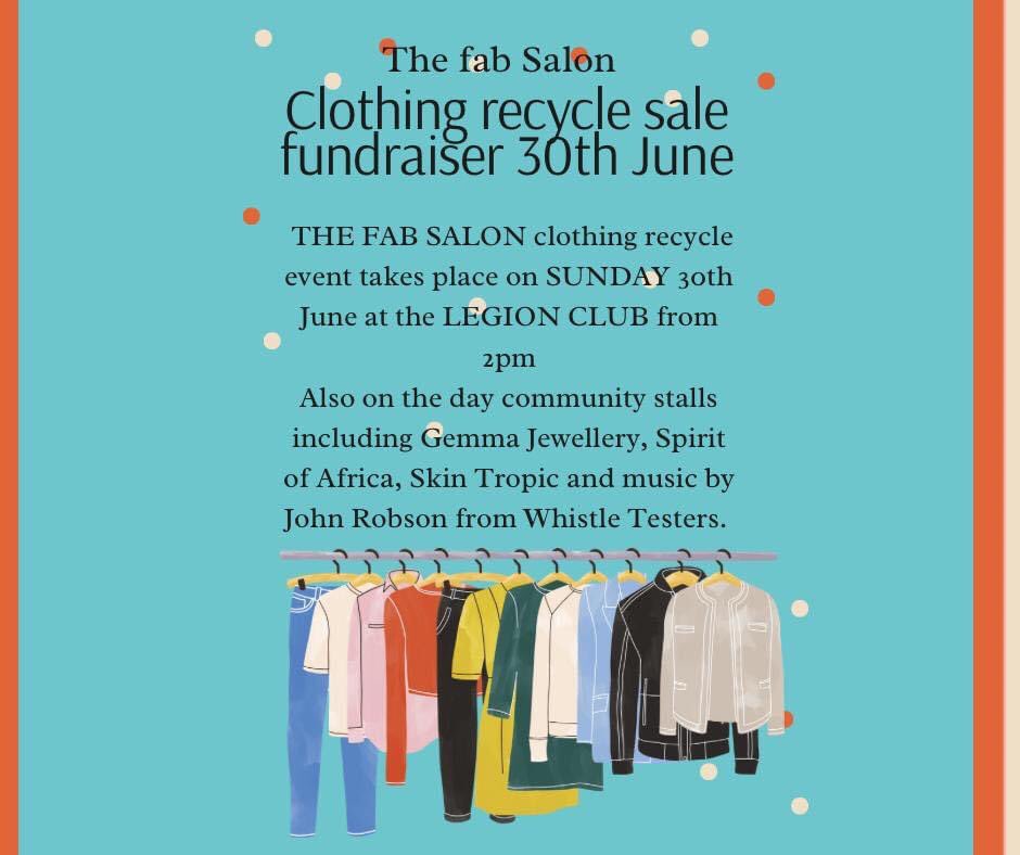 2nd hand clothes sale - a fund raiser for Music by the Riverside. This major Prudhoe music event is FREE to everyone coming along BUT it costs £8k to stage. This fantastic event is hosted by Fab Face and Body..thank you