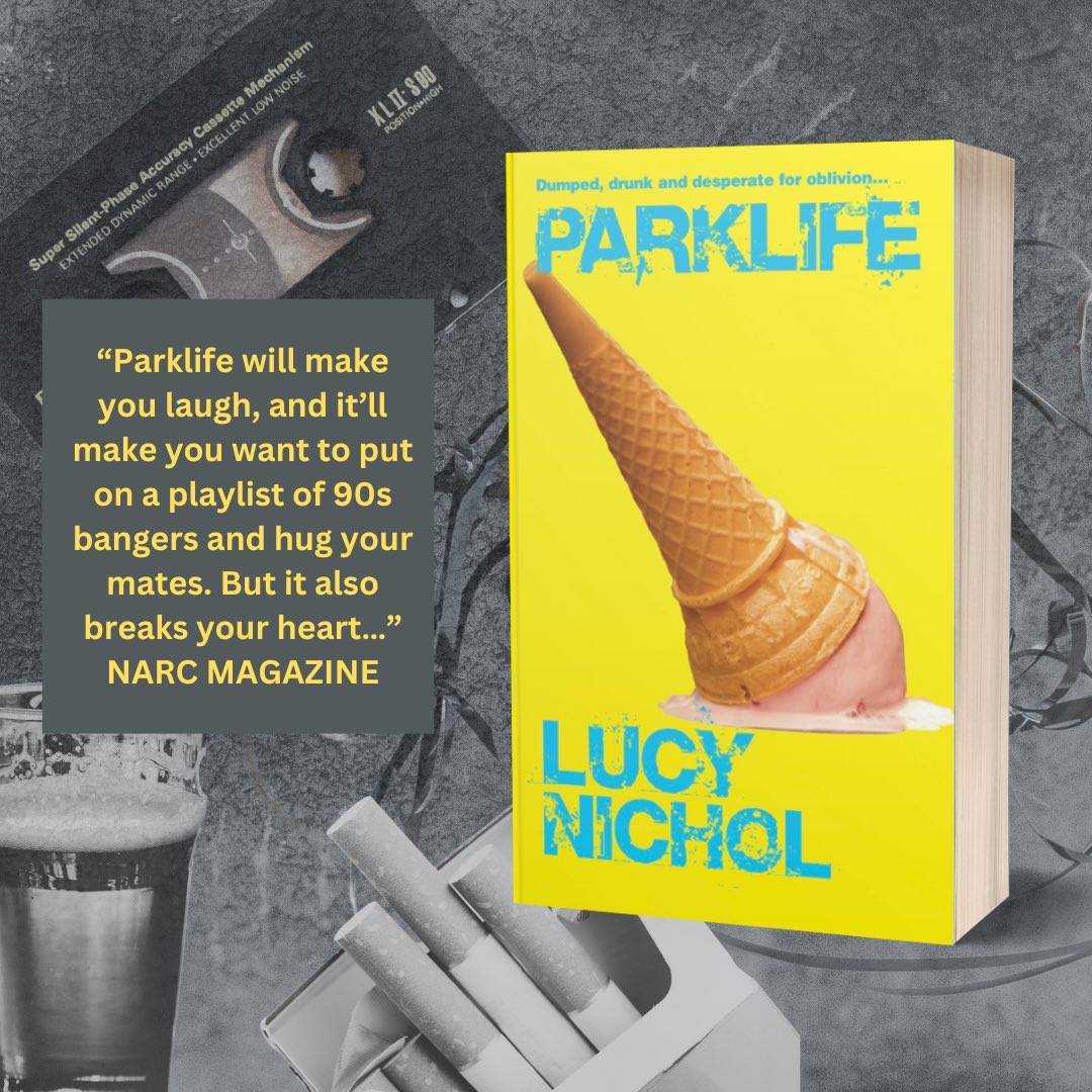 LucyENichol's tweet photo. Trying to craft clever social media posts is tiring.

So to put it frankly, I’m trying to drum up support for my indy books - The 27 Club and Parklife - dark Northern comedies set in the 90s, exploring mental health/stigma 

I’d love a share to get them out into the world more 🙏 https://t.co/X0jSVokCRo