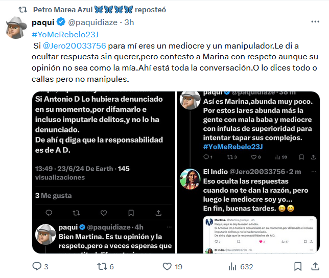 <a href="/vandemadrid/">Vane esa soy yo</a> <a href="/PetroMareaAzul/">Petro Marea Azul 🦋🦋🦋🦋</a> La he bloqueado porque si piensa que soy un mediocre y un manipulador, le ahorro tener que leerme.
Casi es un favor.