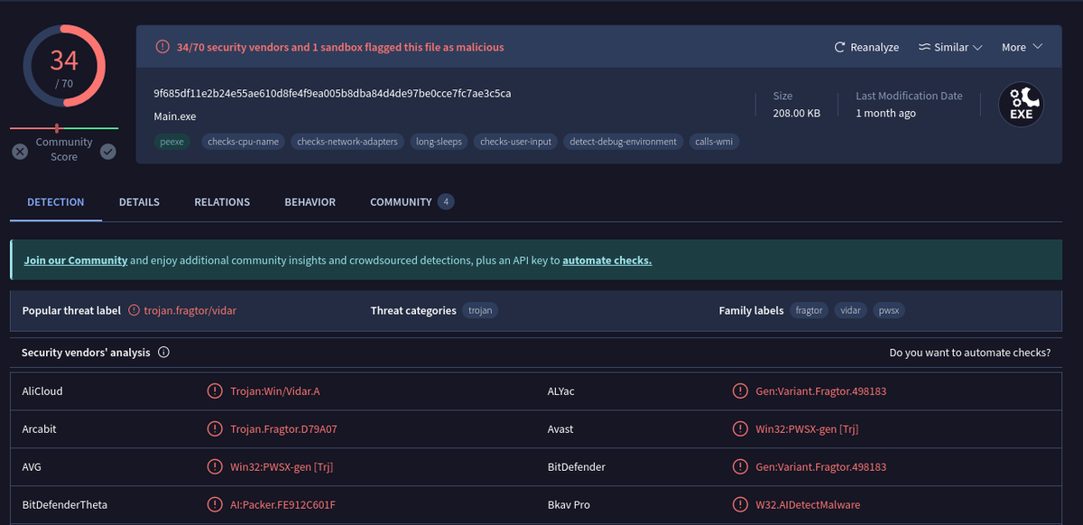 RacWatchin8872's tweet photo. #malware #lummastealer #vidarstealer #stealer
📌185.172.128.20📌
Full with malicious files:
- 070.exe
- 5.exe
- Amadey.exe
- cap.exe
- FirstZ.ex
- ISetup10.exe
- latestX.exe
- LummaC2.exe
- Main.exe
- NewB.exe
- Newoff.exe 
https://t.co/s6gVJE6uhO https://t.co/eu6QtEP3Oo