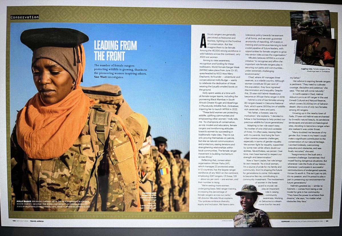 Today marks the start of #WorldFemaleRangerWeek! A huge shout out to all the women dedicated to protecting wildlife and wild places in this male-dominated sector👏👏👏
Here’s my piece in the latest ⁦@TravelAfricamag⁩ on two amazing women in #Chad ⁦<a href="/AfricanParks/">African Parks</a>⁩ #BGTW