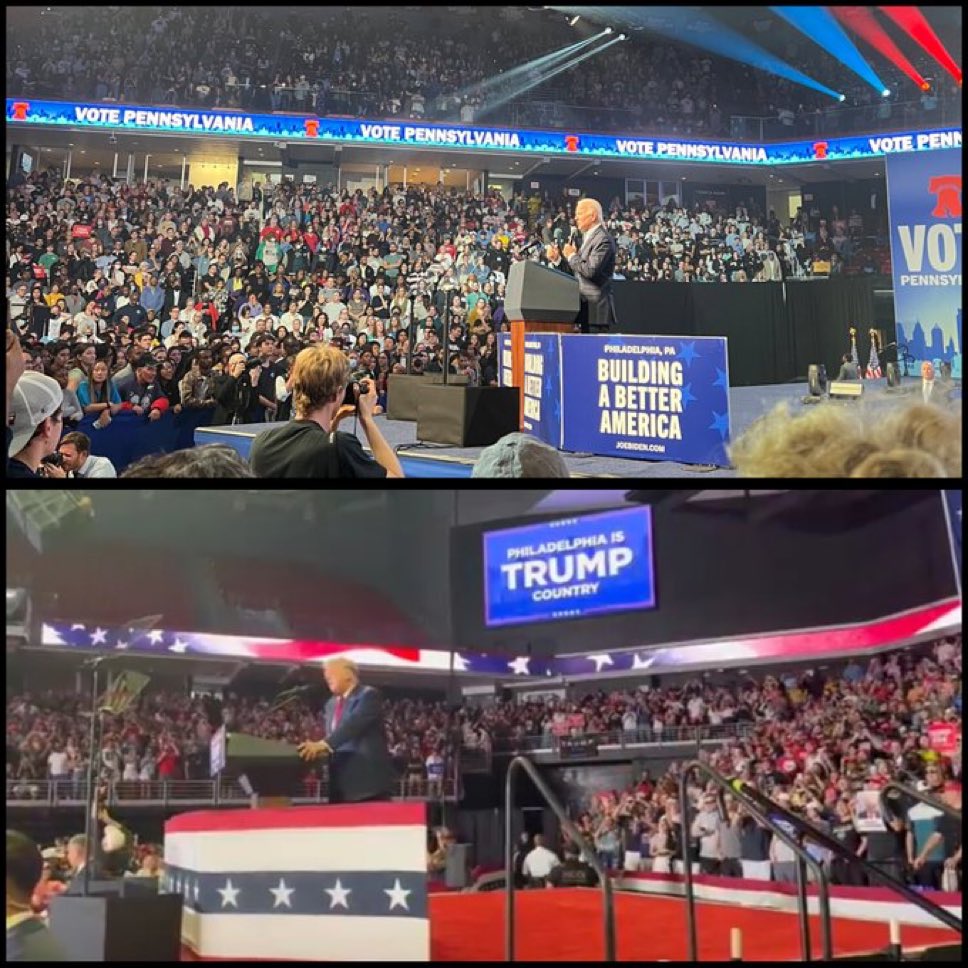 BREAKING: This photo, of the same arena, is being circulated by the Biden campaign because it puts on full display the energy and enthusiasm being invested in the Biden campaign and the emptiness of the Trump campaign. Retweet so every American sees this photo.