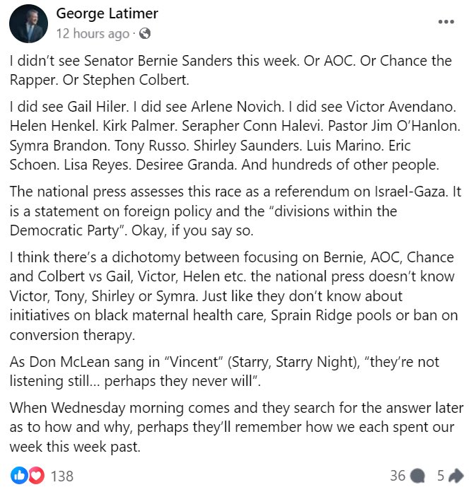 George Latimer is attacking Jamaal Bowman for holding a youth voter mobilization concert last week with rapper Cash Cobain, who he seems to have confused with Chance The Rapper, a different Black musician.