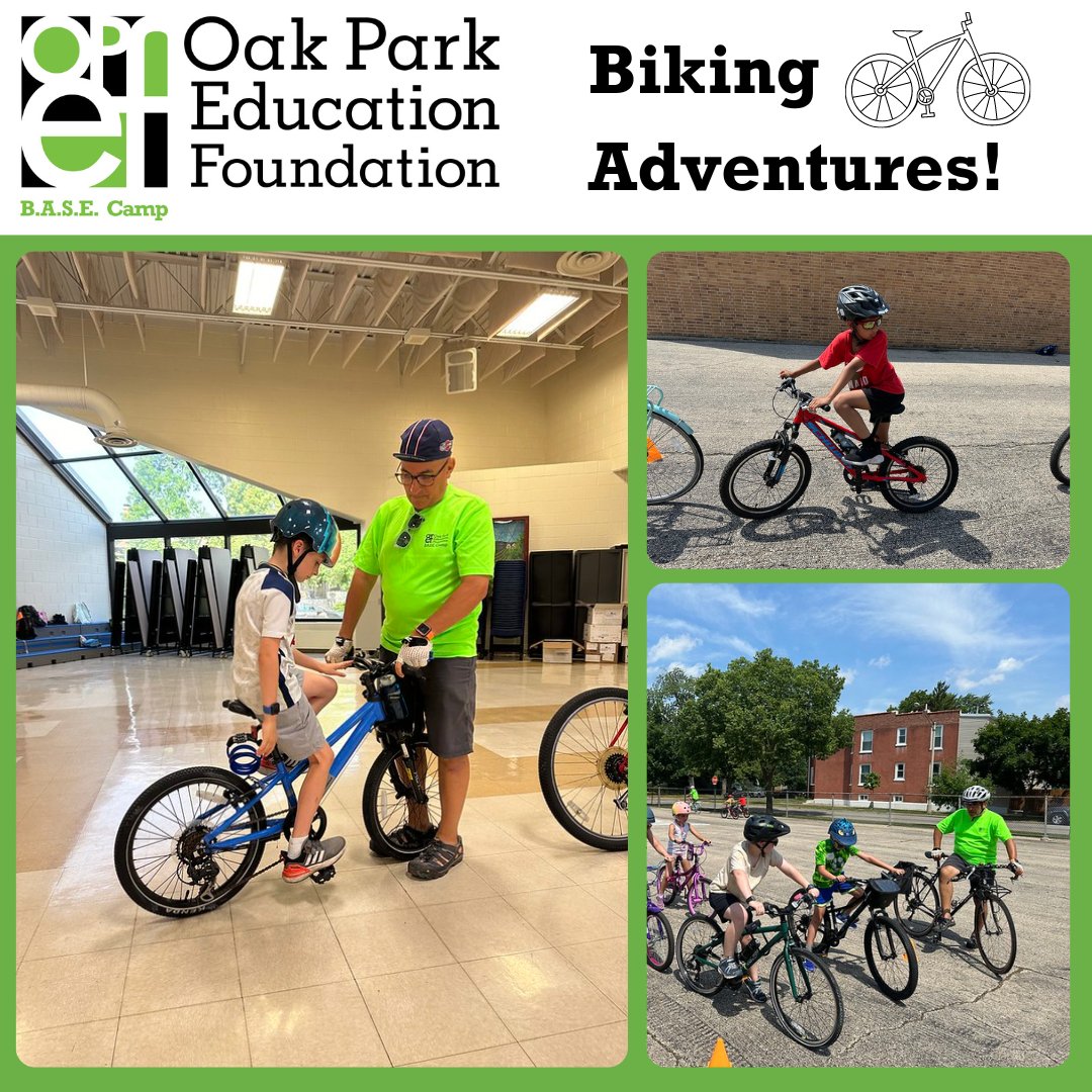 OPEF BASE Camp bikers are now roaming the streets of Oak Park and beyond! This year, we are excited to expand our popular Biking Camp to include 3rd and 4th Graders. Biking Adventures continues this week, and it's one of our most popular camps!