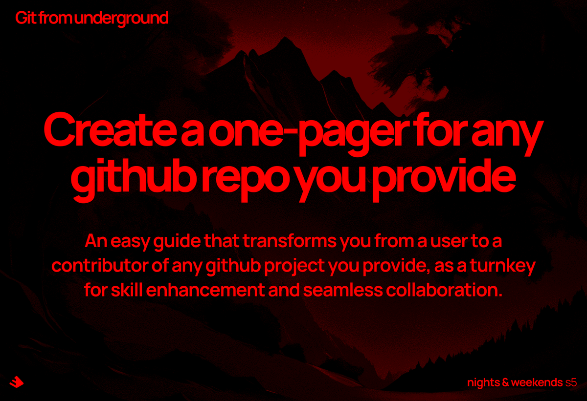 LukeAGI's tweet photo. Bless you have a great Sunday🚀 "Git from Underground" is to create a one-pager for any GitHub repository you provide.🌟Offer easy guide that turns you from a user to a contributor, enhancing your skills and seamless collaboration.

cc: @_buildspace @_nightsweekends @github https://t.co/jupxMaoJ4U
