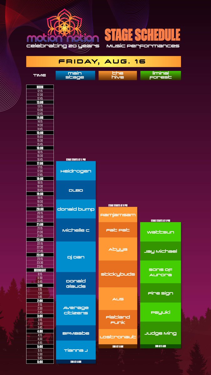MotionNotion's tweet image. The music schedule is here and we're ready to blast off!
Partial festival tickets also now available. Saturday - Monday for $259, or Sunday - Monday for $129.
Tickets: showpass.com/motion-notion-… 📷
#motionnotion2024 #motionnotion #summerfestival #musicfestival #festival