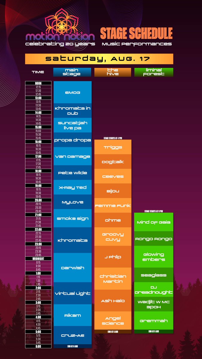 MotionNotion's tweet image. The music schedule is here and we're ready to blast off!
Partial festival tickets also now available. Saturday - Monday for $259, or Sunday - Monday for $129.
Tickets: showpass.com/motion-notion-… 📷
#motionnotion2024 #motionnotion #summerfestival #musicfestival #festival