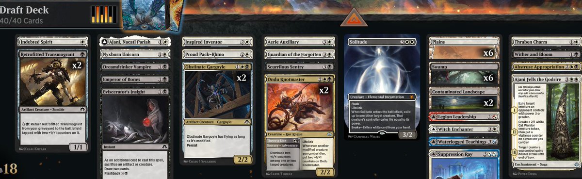 daniel_multer's tweet image. 3-1 in the Arena Open draft 2 for $1000 with BW Modified Aggro.
Had a couple of busted Mythics, Ajani and Solitude, and the deck also consistently had fast / evasive starts 
@lordsoflimited @fireshoes @mtghorde