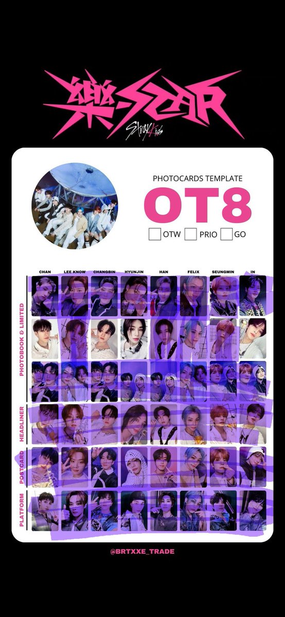 SsunshineKZ's tweet photo. Wtt Stray Kids

Have: Felix Rock Star pc
I.N. Oddinary pc
Hyunjin Oddinary pc
Seungmin 5 Star pc
Han 5 Star pc
Want: Pcs not shaded in

Dm if interested! :)

#wttstraykids #wttskz #wttskzfivestar #wttskzoddinary https://t.co/8PSyueHVdM