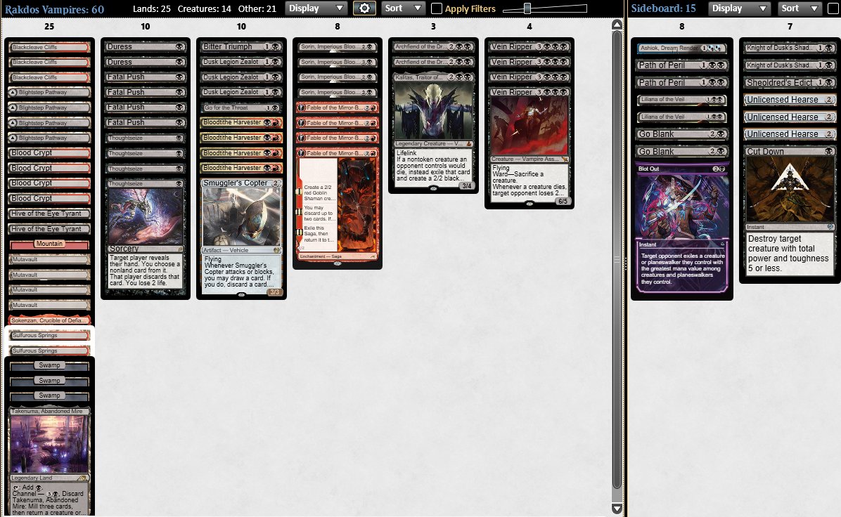 Mariano Lanzi (@marolanzi) on Twitter photo Top 8 in the Pioneer Showcase with Vampires
R1 VAMPS 🧛♂️🫥🧛♂️
R2 MONOG 🧛♂️🧛♂️
R3 BR CAULDRON 🧛♂️🫥🧛♂️
R4 UW LOTUS 🧛♂️🧛♂️
R5 MONOG 🧛♂️🫥🧛♂️
R6 UW SPI 🫥🫥
R7 LOTUS 🫥🧛♂️🧛♂️
R8 AMALIA 🫥🫥
R9 UR ENSOUL 🧛♂️🧛♂️
Top 8 Amalia 🫥🫥
<a href="/fireshoes/">Robert Taylor🔥</a> Top 8 in the Pioneer Showcase with Vampires
R1 VAMPS 🧛♂️🫥🧛♂️
R2 MONOG 🧛♂️🧛♂️
R3 BR CAULDRON 🧛♂️🫥🧛♂️
R4 UW LOTUS 🧛♂️🧛♂️
R5 MONOG 🧛♂️🫥🧛♂️
R6 UW SPI 🫥🫥
R7 LOTUS 🫥🧛♂️🧛♂️
R8 AMALIA 🫥🫥
R9 UR ENSOUL 🧛♂️🧛♂️
Top 8 Amalia 🫥🫥
<a href="/fireshoes/">Robert Taylor🔥</a>