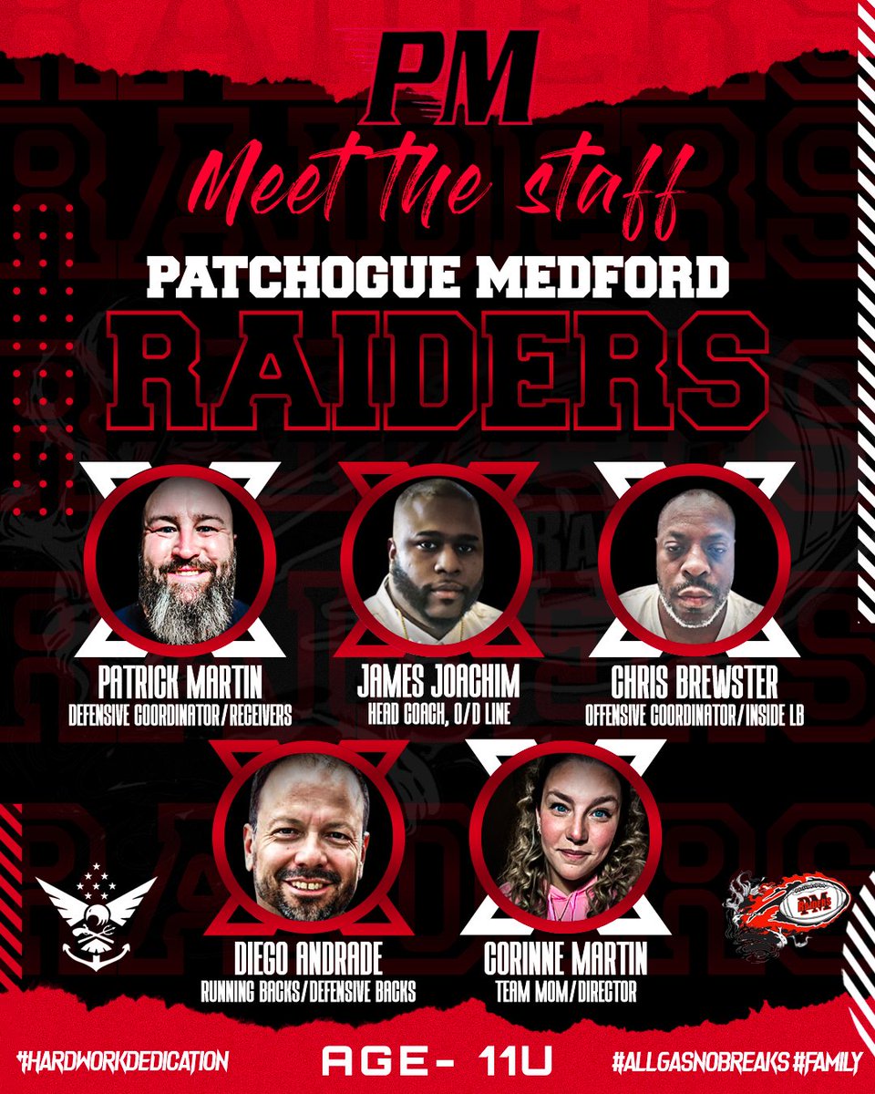I am proud to announce the Coaching Staff of this year's 11u Raider PAL football team. You will not witness a better harmonized and energetic unit this upcoming PAL season. #allgasnobrakes #hardworkdedication #4thandgoaleveryday