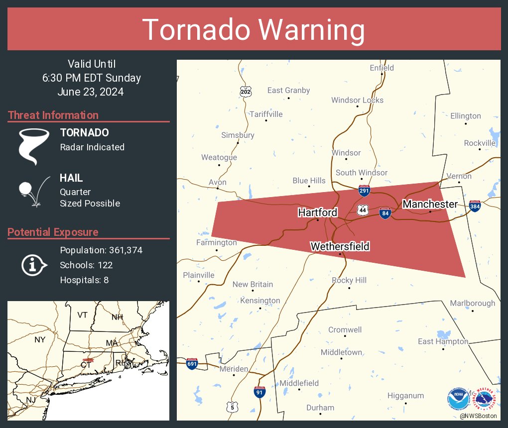 Tornado Warning including Hartford CT, West Hartford CT and  East Hartford CT until 6:30 PM EDT