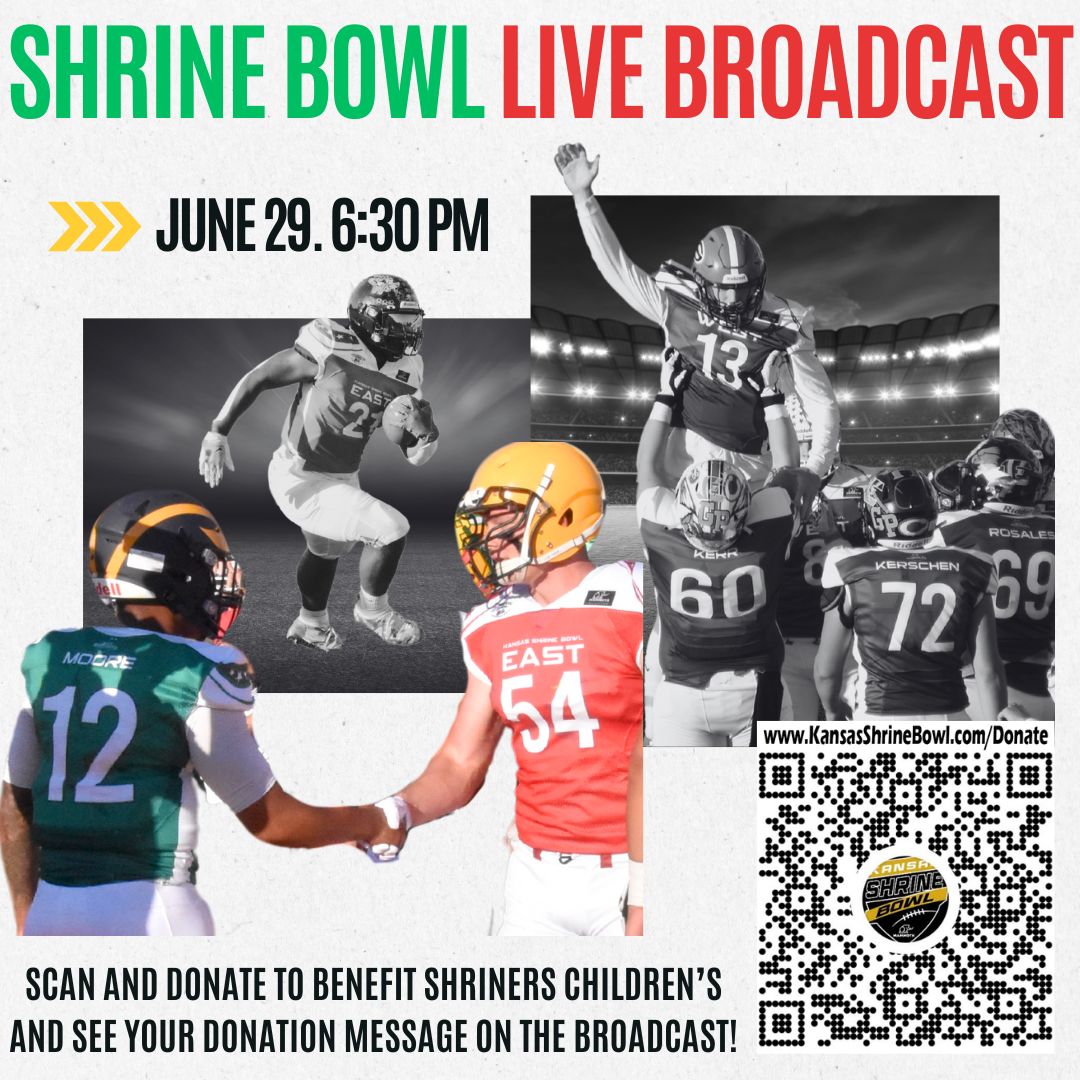 Tune in at 6:30pm on Saturday, June 29th to watch the 51st Kansas Shrine Bowl presented by Mammoth live at buff.ly/4bapVwr or check your local cable listing for availability! #ForTheKids #MoreThanAGame