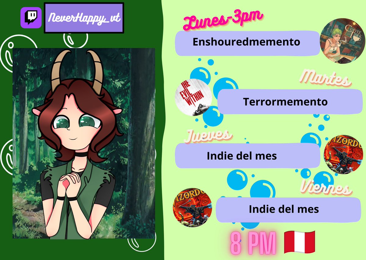NeverHappy_VT's tweet image. Lo prometido es deuda, no voy a dejar este proyecto llamado Never y les traigo el horario de la semana. Hoy en la nochesita también habrá stream, estoy que avanzo mis trabajos para eso. Los quiero mucho y los espero en twitch.tv/neverhappy_vt &amp;lt;3