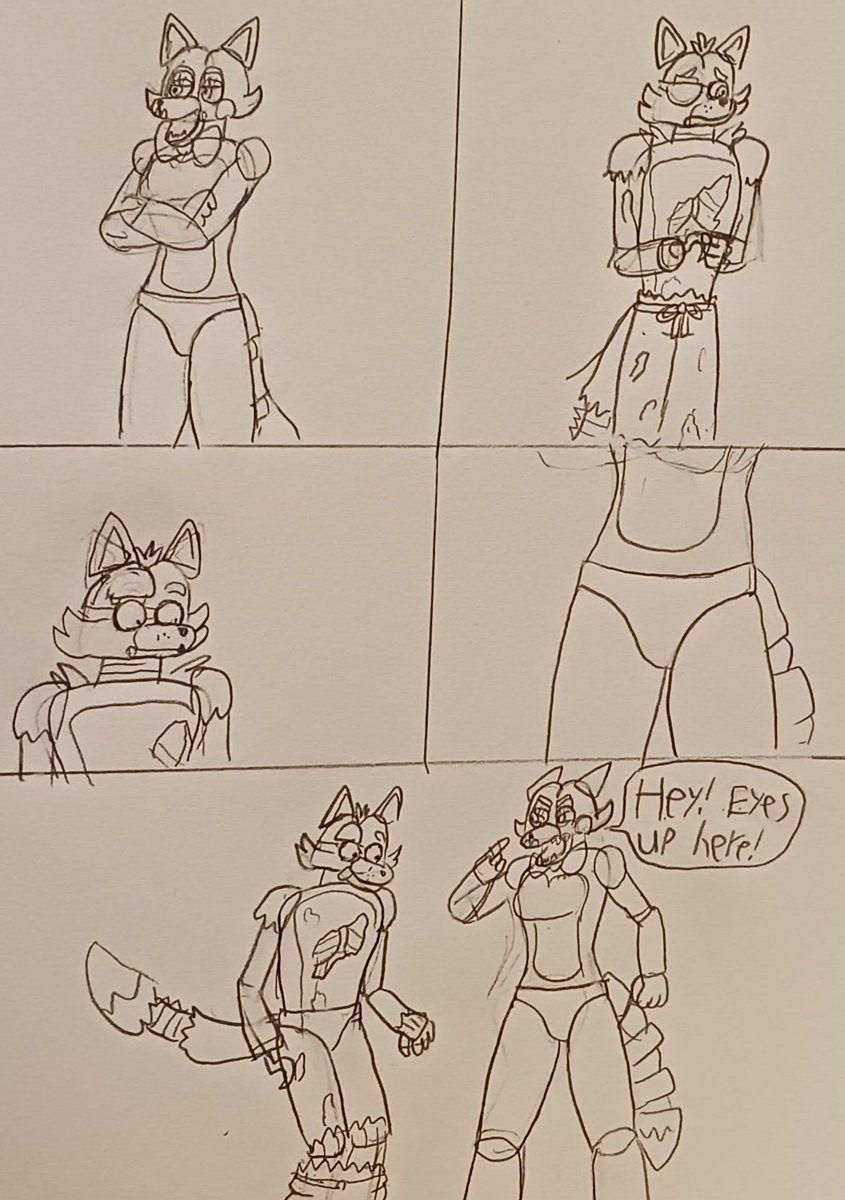 Foxy staring at Mangle's panties.