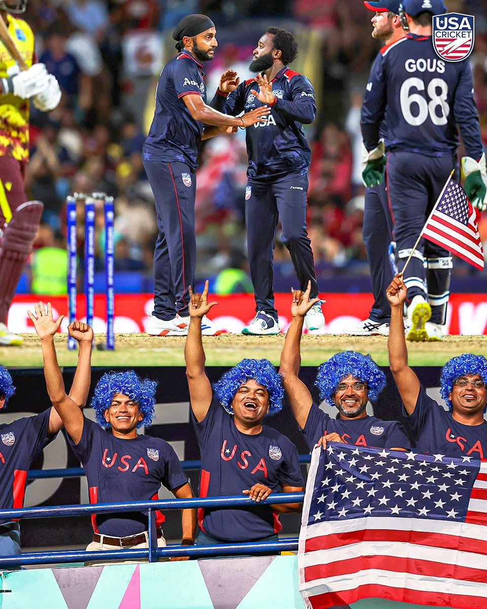 usacricket's tweet image. Though our journey in the #T20WorldCup ends here, the spirit and determination of the team shone brightly on cricket’s biggest stage! 

We are proud of #TeamUSA how far they’ve come and are excited for what’s next! 🤩

A special thank you to #TeamUSA’s fans for their support 🇺🇸❤️