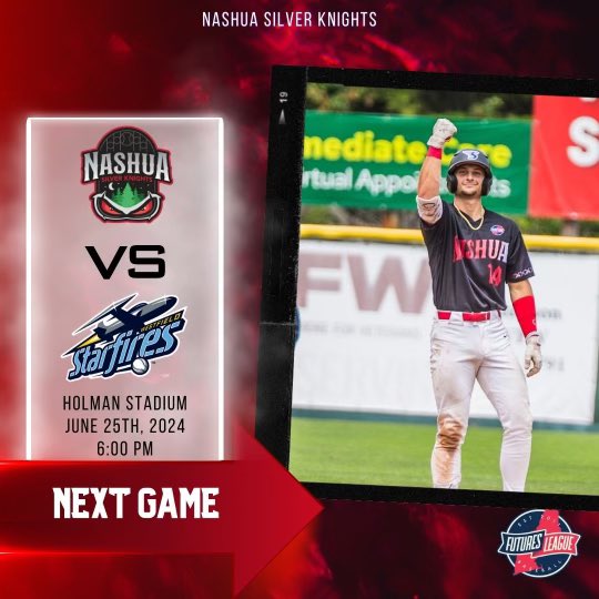 The Nashua Silver Knights fall 4-2 after fighting through 7 innings to the Westfield Starfires. The team will be back in the Historic Holman Stadium on Tuesday, featuring half-priced beers! See you Tuesday! #summerknights