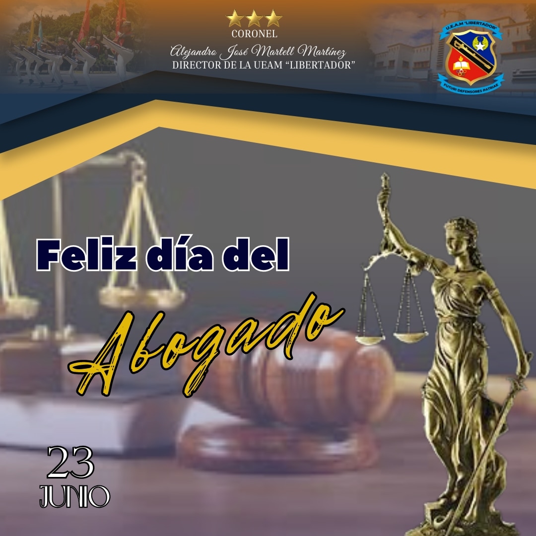 El ciudadano Cnel. Alejandro José Martell Martínez Director de esta prestigiosa casa de estudios felicita a todos los abogados en su día, encargados de la administración de la justicia en nuestro país.
Felicidades!
#losfuturosdefensoresdelapatria