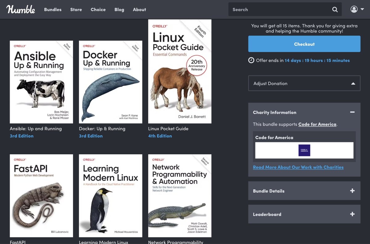 ericchou (@ericchou) on Twitter photo Huge <a href="/humble/">Humble Bundle</a> deal for <a href="/OReillyMedia/">O'Reilly Media</a> books on #Docker #Ansible #Python #DevOps #Linux #Terraform #Git and more, including 'Network Automation and Programmability'. Get a great deal while help out a good cause! 💪
humblebundle.com/books/linux-fo…
#TechBookDeals #HumbleBundle Huge <a href="/humble/">Humble Bundle</a> deal for <a href="/OReillyMedia/">O'Reilly Media</a> books on #Docker #Ansible #Python #DevOps #Linux #Terraform #Git and more, including 'Network Automation and Programmability'. Get a great deal while help out a good cause! 💪
humblebundle.com/books/linux-fo…
#TechBookDeals #HumbleBundle