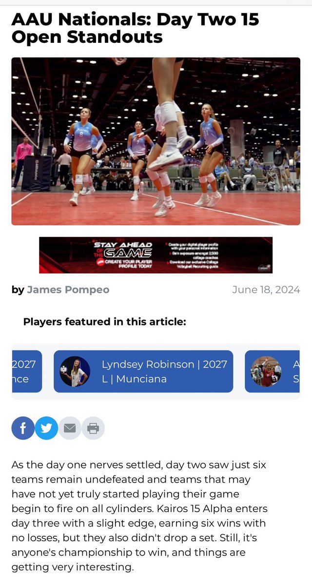 LyndseyRobVball's tweet photo. Thank you @PrepVolleyball for naming me Day 2 standout for AAU Nationals!! So thankful! https://t.co/AP6zMCDuU8